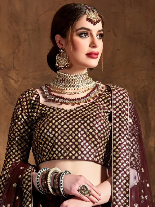 Embroidered Sequinned Semi-Stitched Lehenga & Unstitched Blouse With Dupatta
