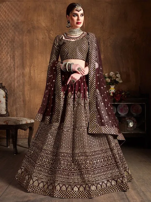 Embroidered Sequinned Semi-Stitched Lehenga & Unstitched Blouse With Dupatta