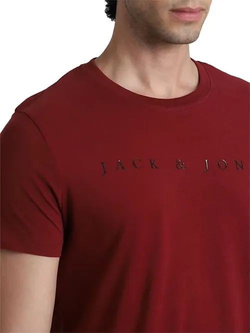JACK & JONES Men's Cotton Solid Slim Fit T-Shirt