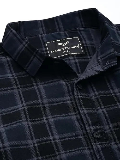 Majestic Man Men Small Checkered Slim Fit Cotton Casual Shirt