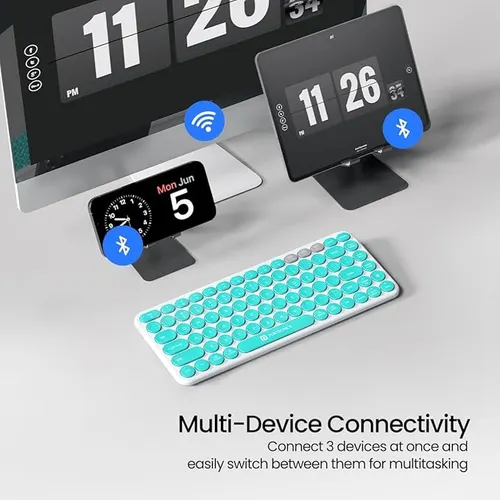Portronics Bubble 2.0 Wireless Keyboard with Bluetooth + 2.4 GHz Receiver, Connect 3 Devices, Compact TKL Size, 10m Working Range, Function Shortcut Keys, for Laptop, PC, Smartphone, Tablet (White)