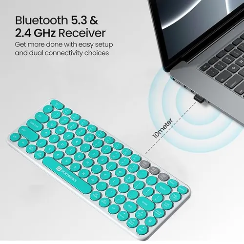 Portronics Bubble 2.0 Wireless Keyboard with Bluetooth + 2.4 GHz Receiver, Connect 3 Devices, Compact TKL Size, 10m Working Range, Function Shortcut Keys, for Laptop, PC, Smartphone, Tablet (White)