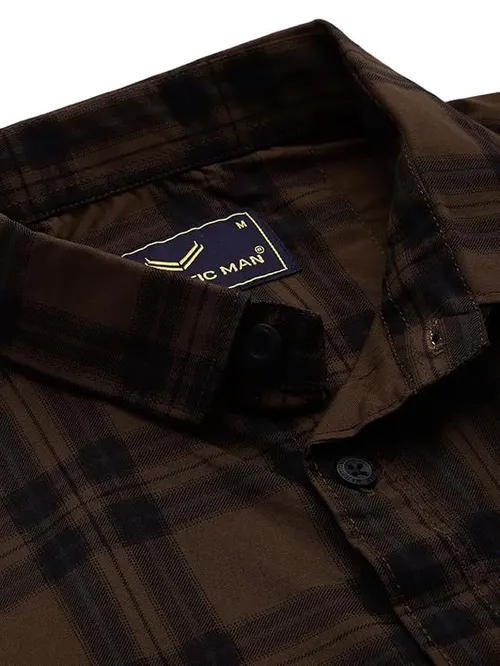 Majestic Man Men Small Checkered Slim Fit Cotton Casual Shirt