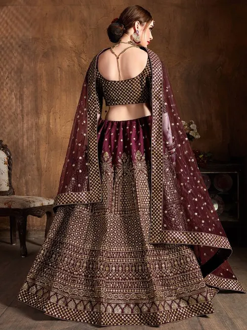 Embroidered Sequinned Semi-Stitched Lehenga & Unstitched Blouse With Dupatta