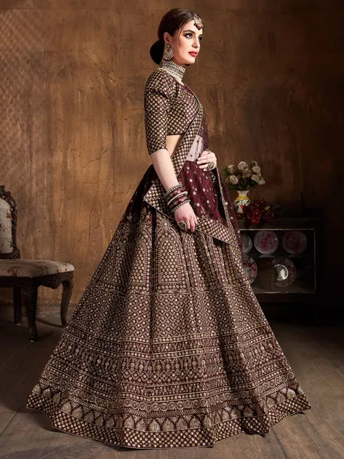 Embroidered Sequinned Semi-Stitched Lehenga & Unstitched Blouse With Dupatta
